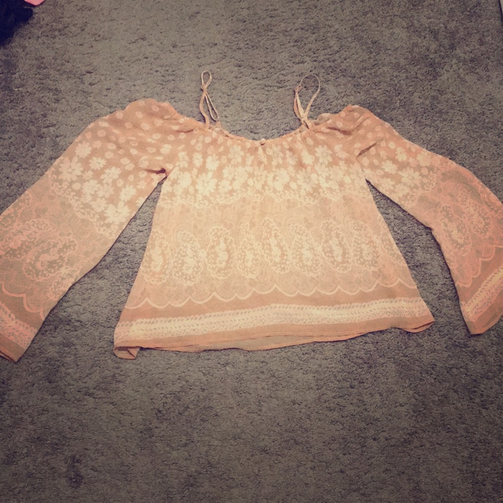 Blush silky sheer cold shoulder floral top